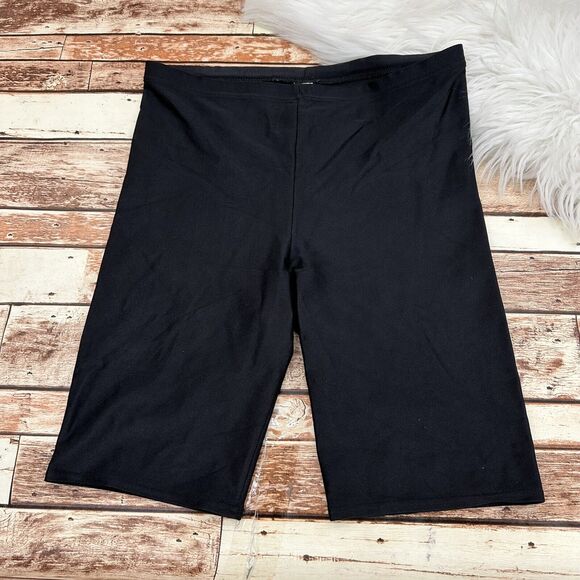 Vintage 80's Rainbeau Spandex Bike Shorts Shiny Aerobics Size 2X Black USA Made - Picture 1 of 5